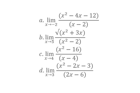 Menentukan Nilai dari Limit x menuju 2 dari (x²-4x-12) /(x-2)