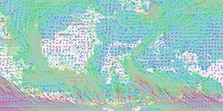 Ilustrasi pergerakan angin yang membuat suhu di Indonesia jadi sangat dingin