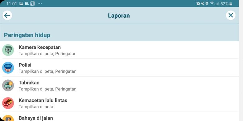 Pengaturan notifikasi lokasi kamera tilang elektronik pada aplikasi navigasi Waze