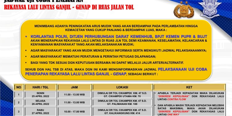 jadwal uji coba rekayasa lalu lintas ganjil genap