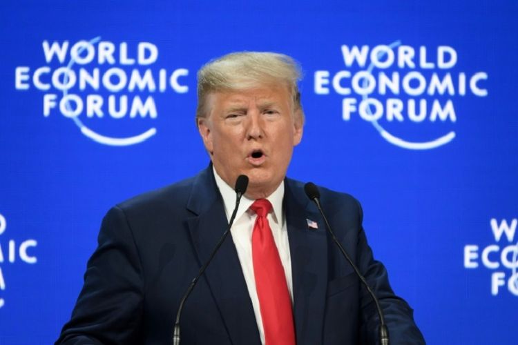 Presiden Amerika Serikat Donald Trump berbicara di Forum Ekonomi Dunia di Davos, Swiss, Selasa (21/01/2020)