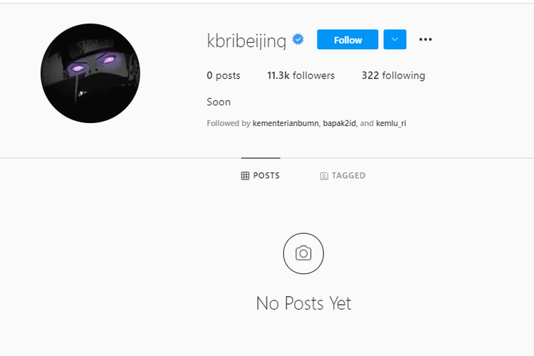 Tangkapan layar akun Instagram resmi KBRI Beijing yang diretas.