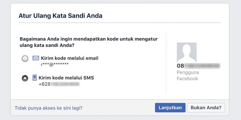 Orang lain bisa mengirim SMS berisi kode reset ke ponsel pemilik akun Facebook. Syaratnya hanya perlu tahu nomor ponsel yang terdaftar di akun bersangkutan. 