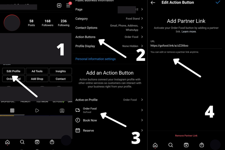 Cara Pasang Tombol Order Food di Instagram