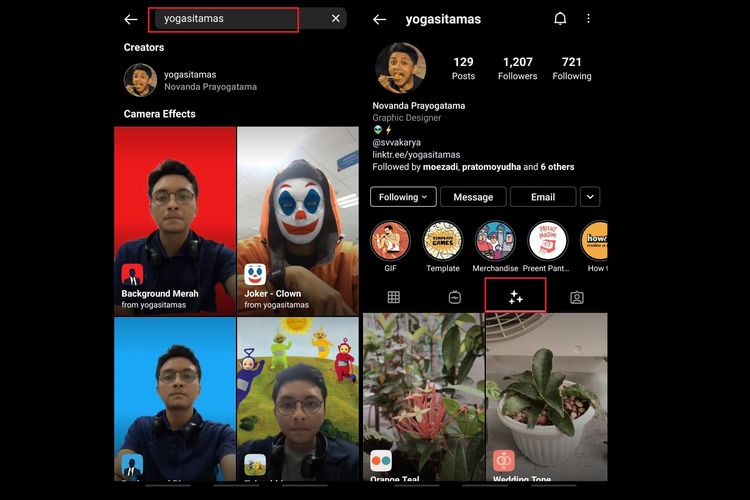 Cara mencari koleksi filter Instagram Stories kreator favorit.