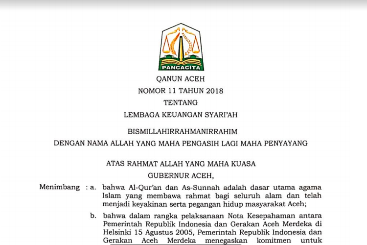 Qanun Aceh Nomor 11 Tahun 2018 tentang Lembaga Keuangan Syariah
