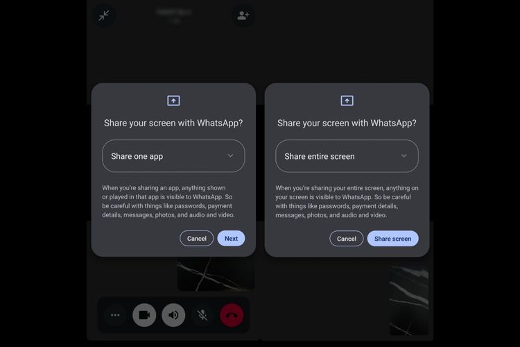 Ilustrasi fitur share screen di WhatsApp.