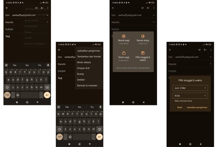 Ilustrasi cara kirim gmail terjadwal di HP