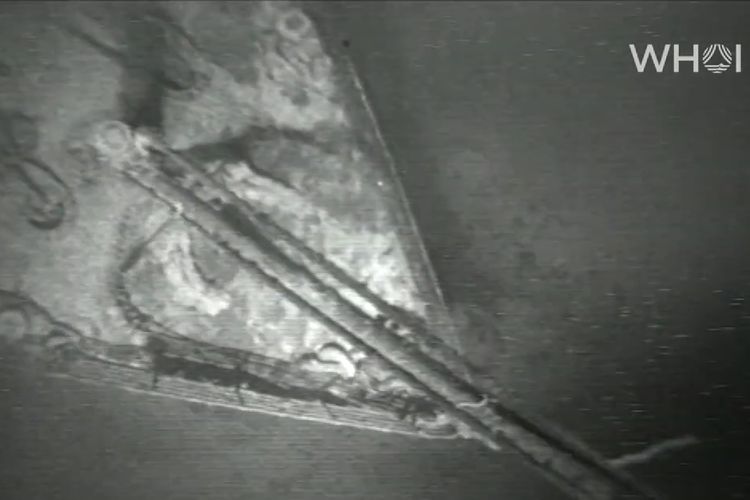 Tangkapan layar dari video yang menunjukkan rekaman bangkai Titanic yang tenggelam di dasar Samudera Atlantik.