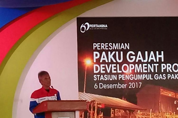 Direktur Hulu PT Pertamina Syamsu Alam pada sambutan acara peresmian Proyek Pengembangan Paku Gajah di Muara Enim, Sumsel, Rabu (6/12/2017)