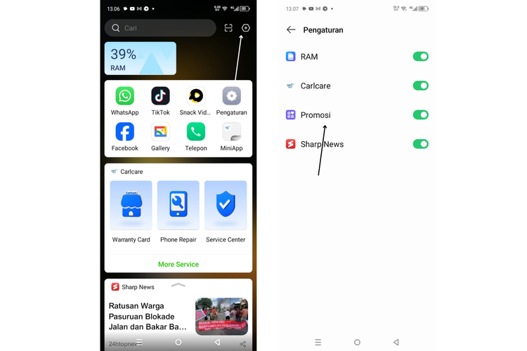 Ilustrasi cara hilangkan iklan di HP Infinix lewat Menu Launcher
