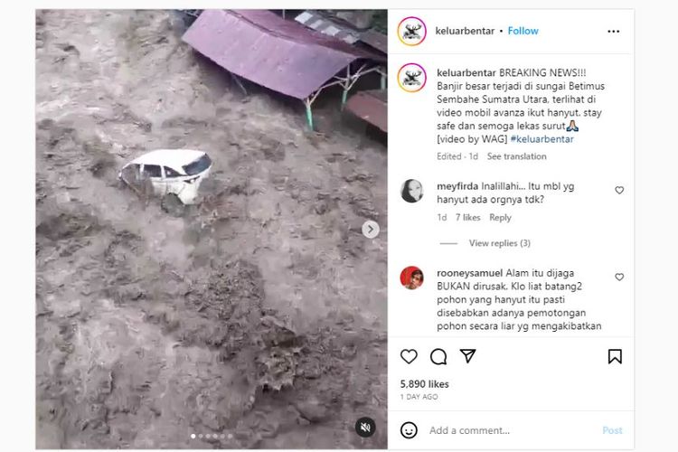 Video viral mobil terseret banjir di Sungai Betimus, Sumatera Utara