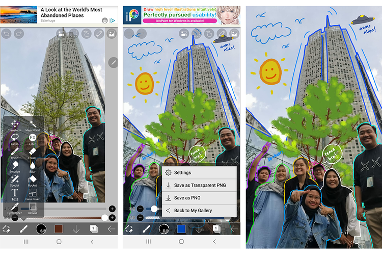 Cara menggambar dan menyimpan hasil corat-coret foto di Ibis Paint (Kompas.com/Caroline Saskia Tanoto)