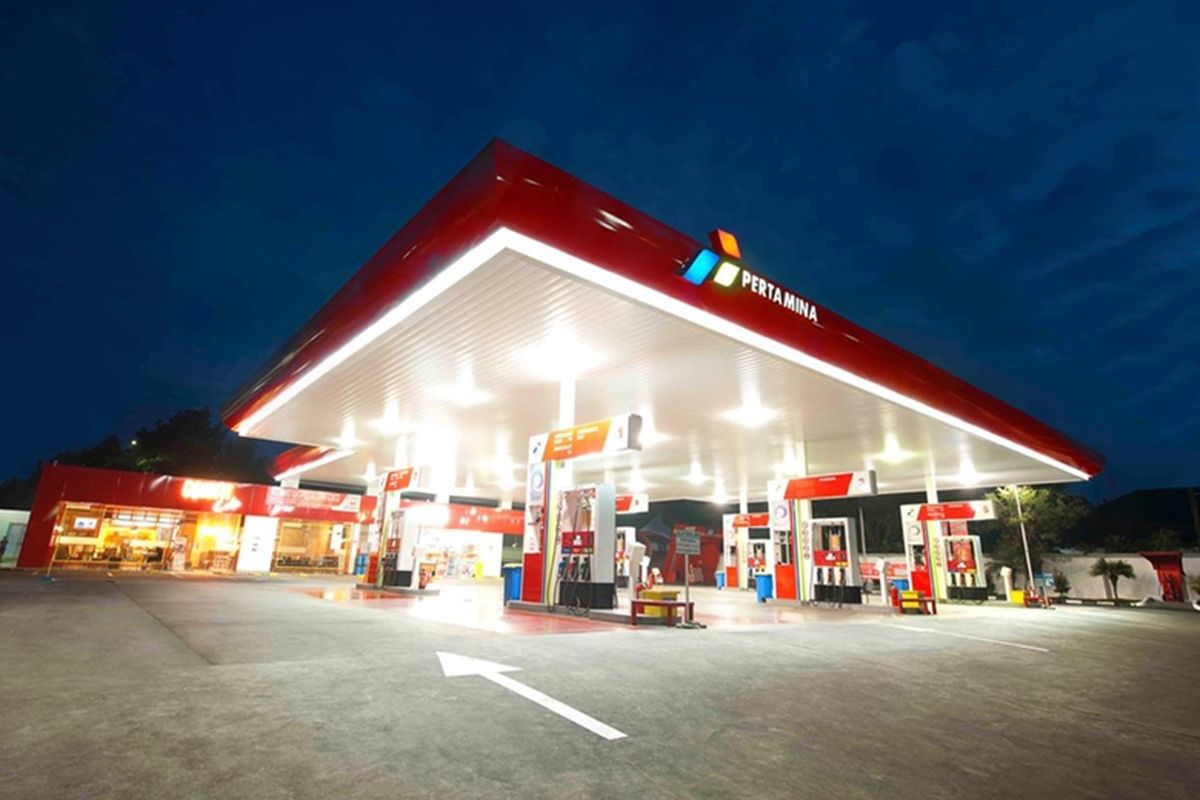 An illustration of Pertamina gas station. 