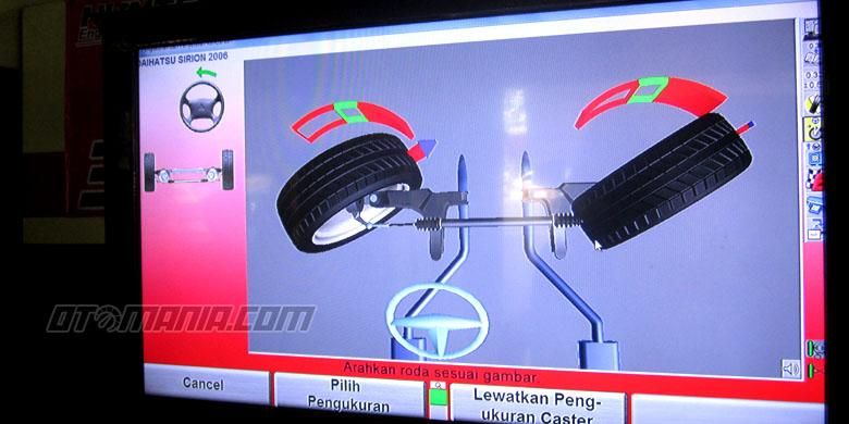 Layar monior yang menunjukkan posisi ban apakah sudah sesuai standar yang ditentukan. 