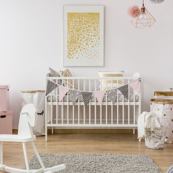 Ilustrasi kamar bayi bergaya Skandinavia. 