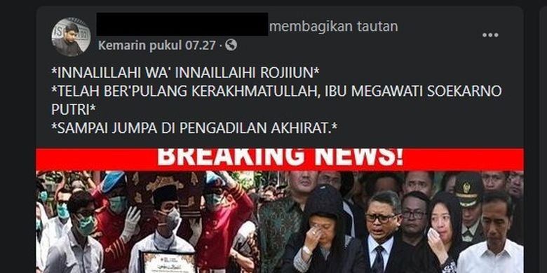 Tangkapan layar hoaks Megawati Soekarnoputri meninggal