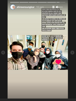 Tangkapan layar unggahan Shireen Sungkar lewat fitur Insta Story akun @shireensungkar