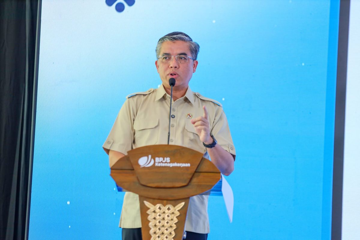 Menteri Ketenagakerjaan Yassierli saat menjadi pembicara dalam acara bertajuk ?Menguatkan Peran BPJS Ketenagakerjaan dalam Mengurangi Kecelakaan Kerja di Industri? di Jakarta, Kamis (21/5/2026).