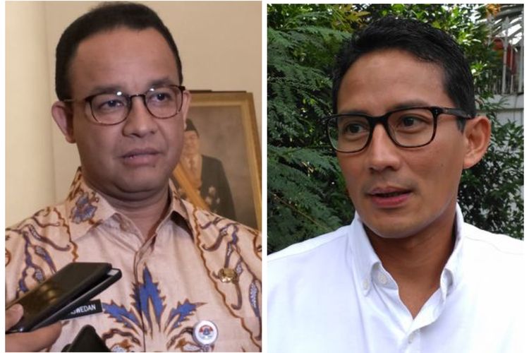 Kolase foto Anies Baswedan dan Sandiaga Uno