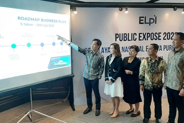 Direksi dan komisaris ELPI saat public ekspose di Surabaya, Kamis (25/5/2023).