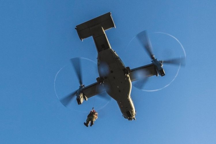 Helikopter MV-22 Osprey mendukung berbagai misi, salah satunya SAR.