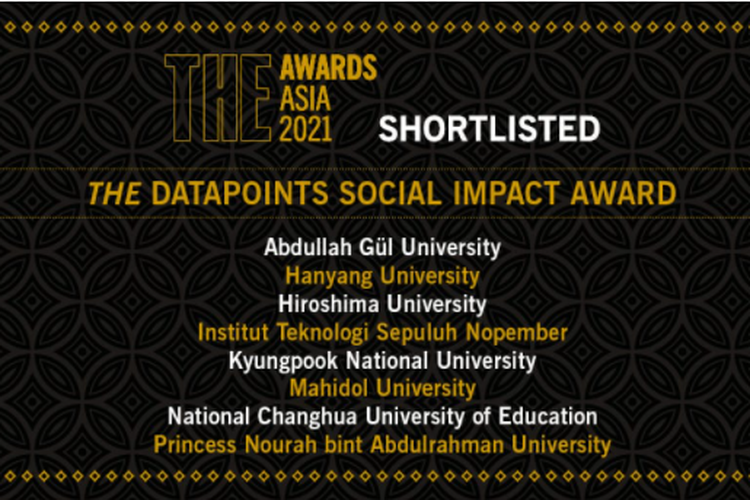 Institut Teknologi Sepuluh Nopember (ITS) menjadi satu-satunya nominasi dalam THE DataPoints Social Impact Award.