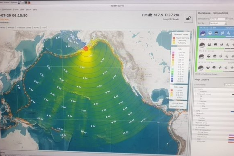 Hasil pemodelan gempa Alaska M 8,1 dari pantauan BMKG pada Kamis (29/7/2021).