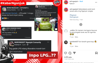 Tangkapan layar unggahan berisi informasi gas LPG 3 kilogram langka di Nganjuk, Jawa Timur.