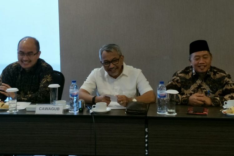 (kiri ke kanan) Tiga kandidat wakil gubernur DKI Jakarta, Agung Yulianto, Ahmad Syaikhu, dan Abdurrahman Suhaimi di sela uji kepatutan dan kelayakan (fit and proper test) yang digelar di Hotel Aston, Jalan TB Simatupang, Jakarta Selatan, Minggu (27/1/2019).