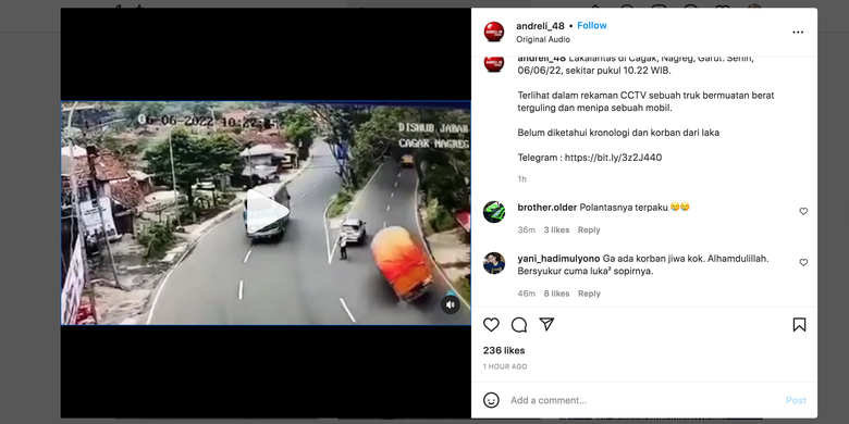 Viral video polisi nyaris tertimpa truk oleng