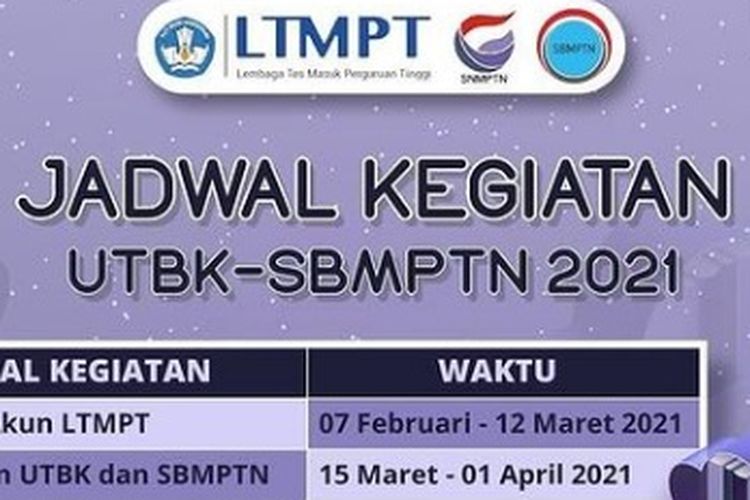 Tampilan layar jadwal kegiatan UTBK-SBMPTN 2021