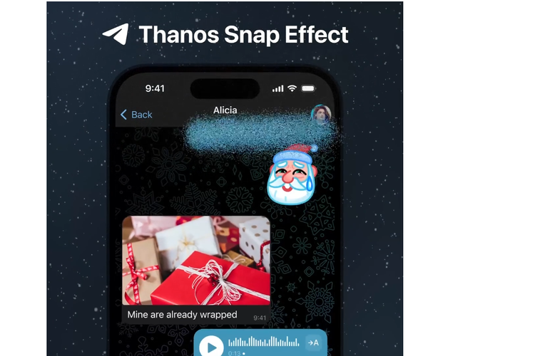 Update Telegram menghadirkan efek Thanos Snap Effect yang menghancurkan pesan yang dihapus menjadi berkeping-keping