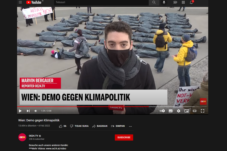 Tangkapan layar video yang diunggah OE24.TV pada 4 Februari 2022, berjudul Wien: Demo gegen Klimapolitik.