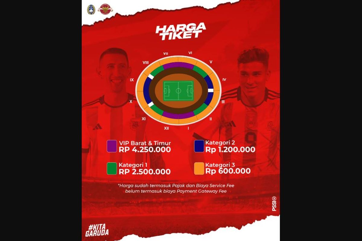 Seat plan tribune Stadion Utama Gelora Bung Karno, Jakarta, untuk laga uji coba timnas Indonesia vs Argentina. Pertandingan Indonesia vs Argentina akan digelar pada Senin (19/6/2023) malam WIB. (Sumber gambar Twitter PSSI)