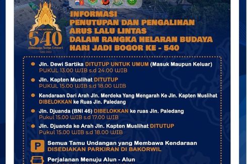 Rekayasa Lalu Lintas Saat HUT Ke-540 Bogor, Jalan Dewi Sartika Ditutup hingga Pukul 24.00 WIB
