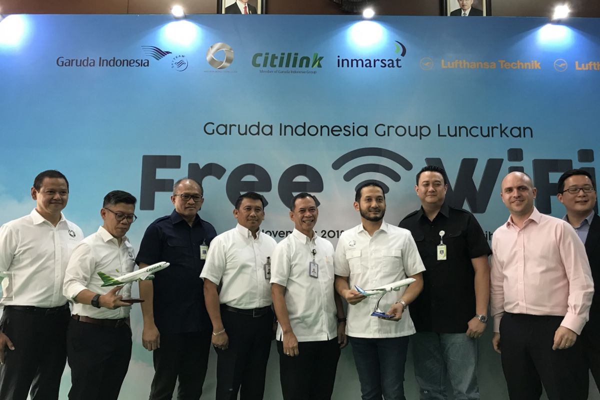 Soft Launching In-flight Wifi Gratis di Pesawat Garuda Indonesia Group di Jakarta, Rabu (14/11/2018)