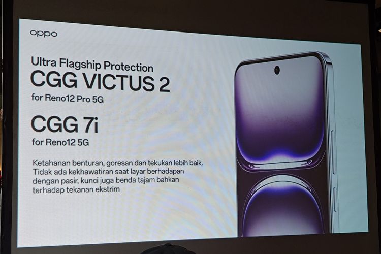 Oppo Rneo 12 Pro dilengkapi dengnan fitur ketahanan CGG Victus 2 sementara Oppo Reno 12 5G dibekali CGG 7i.