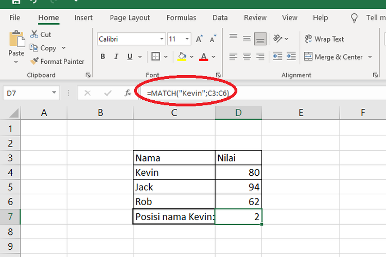 Cara menggunakan rumus MATCH di Microsoft Excel.