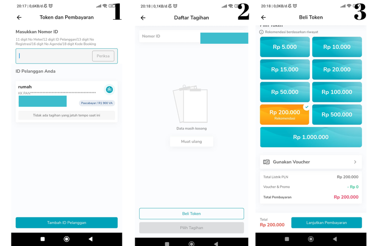 cara beli token pln di pln mobile