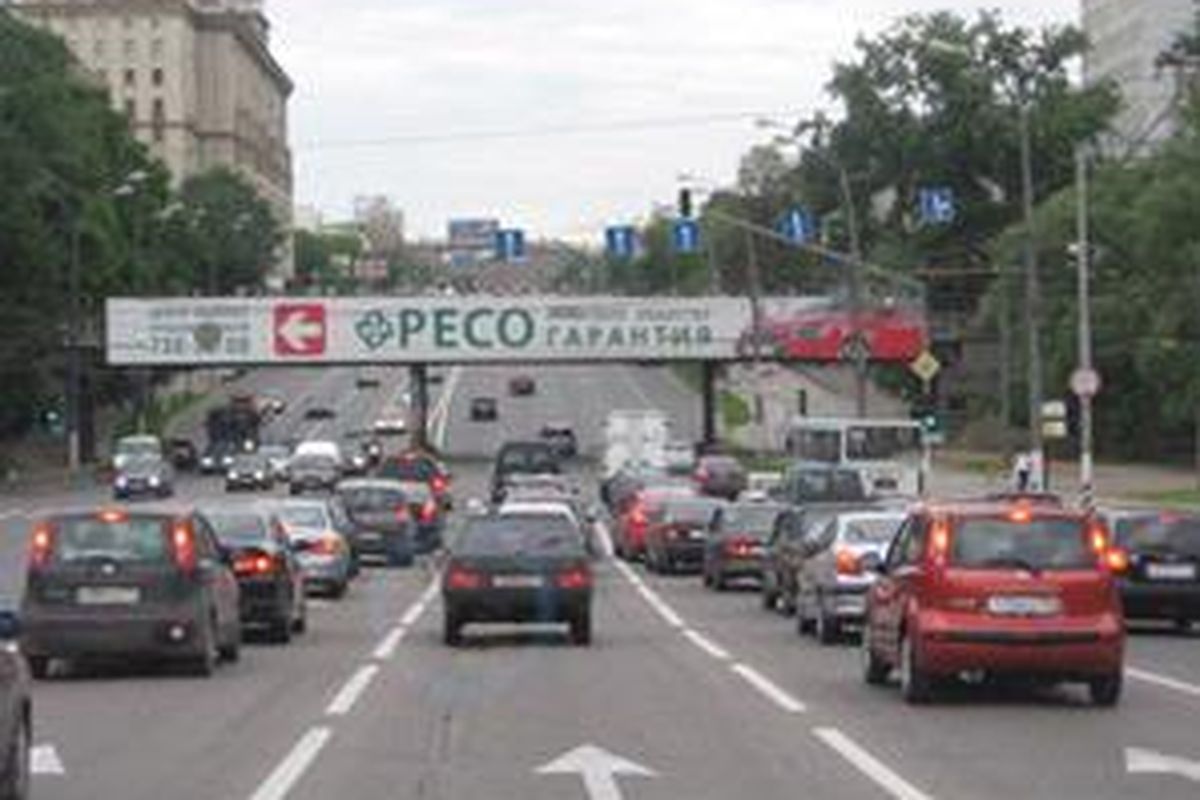 Pemandangan kemacetan di salah satu sudut Ibu Kota Rusia, Moskwa.