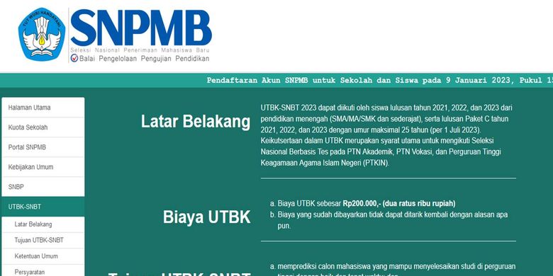 Tangkapan layar laman SNPMB BPPP