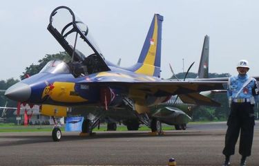 Pesawat tempur T 50i Golden Eagle yang didatangkan dari Korea Selatan untuk memperkuat Angkatan Udara Indonesia.