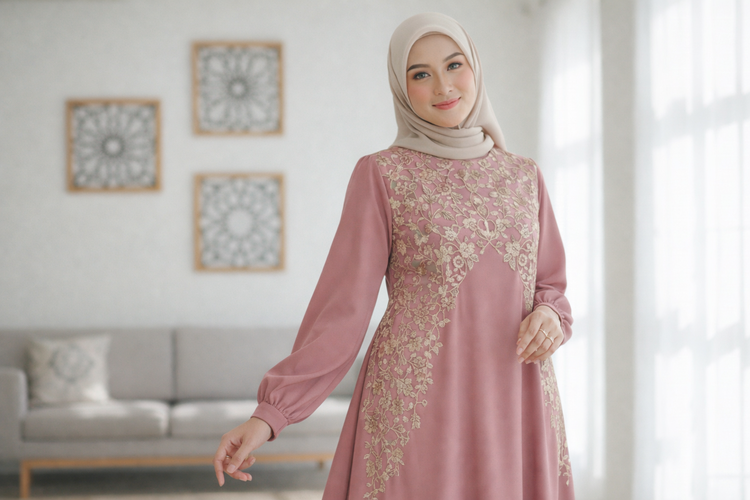 Gamis Bini Orang Lengan Balon Ramping