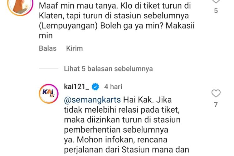 Tangkapan layar pertanyaan warganet soal turun bukan di stasiun kereta tujuan. 