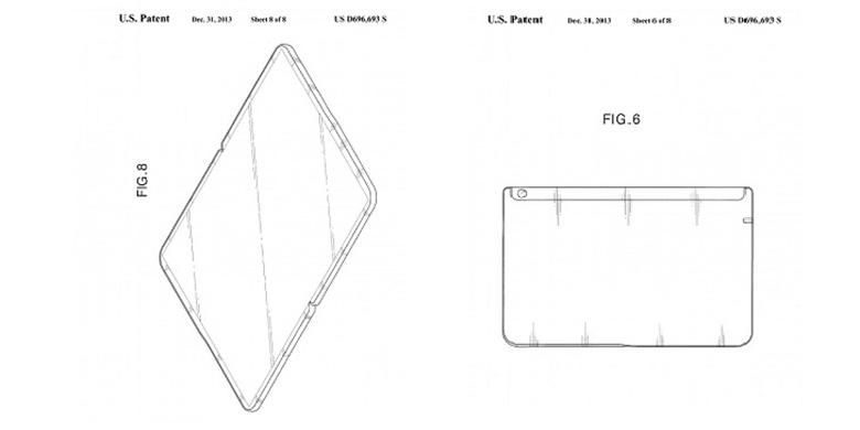 Gambar desain tablet yang bisa dilipat dalam dokumen paten Samsung