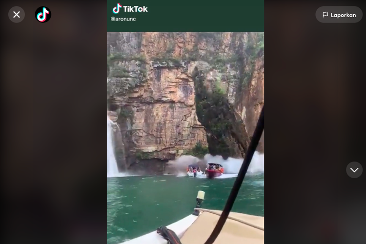 Tangkapan layar video detik-detik terbing runtuh menimpa wisatawan