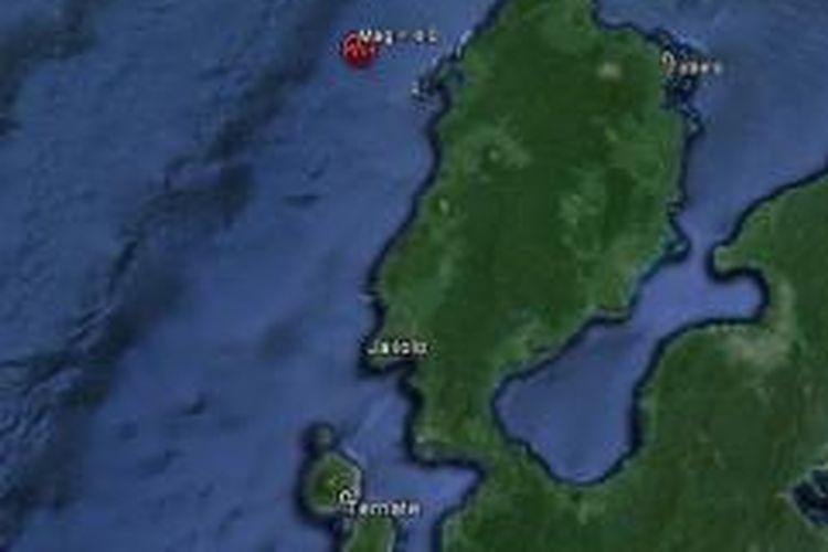 Lokasi gempa berkekuatan 4,0 SR yang mengguncang wilayah Maluku Utara, Jumat (15/1/2016)
