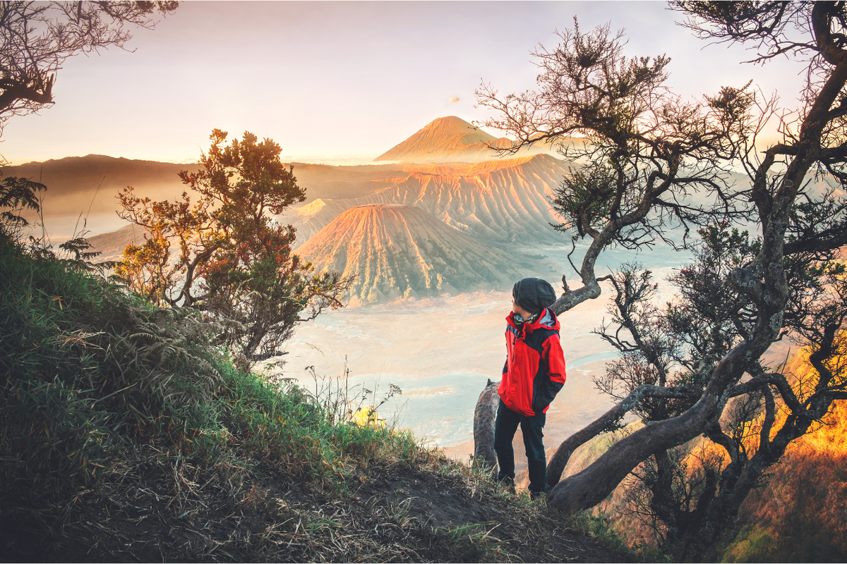 ilustrasi orang mendaki gunung.