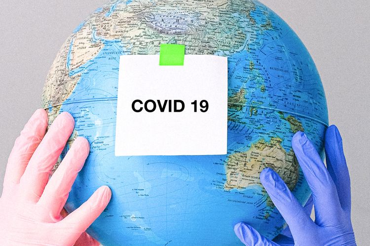 An illustration of Covid-19's impact around the globe.